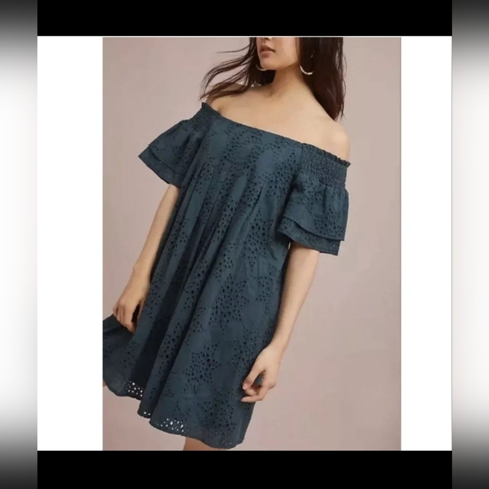 J.O.A Los Angeles Small Green Eyelet Lace Baby Doll Dress Off Shoulders …